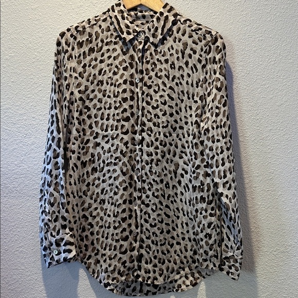Equipment Tops - Equipment Femme - 100% Silk Brown and Cream Patterned Shirt